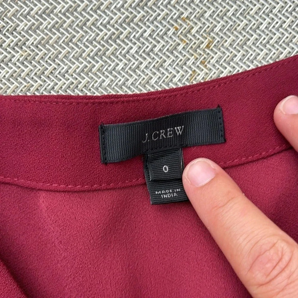 J Crew Burgundy Faux Wrap Top with side zipper vneck size 0 - Picture 3 of 14